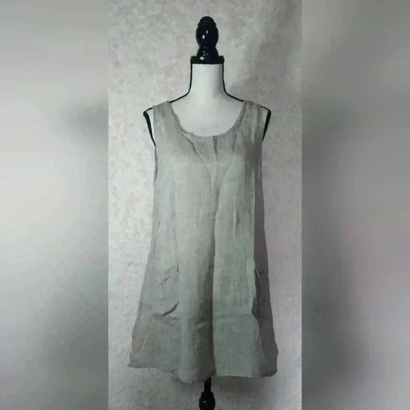 FLAX Slouch Pocket Sleeveless Linen Dress Mini Size M Minimalist Neutral Basic - Picture 1 of 7